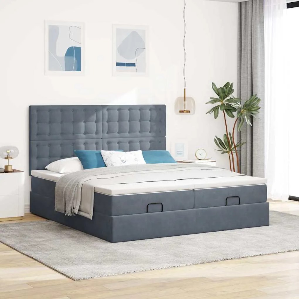 Estrutura cama otomana colchões 180x200 cm cinzento escuro
