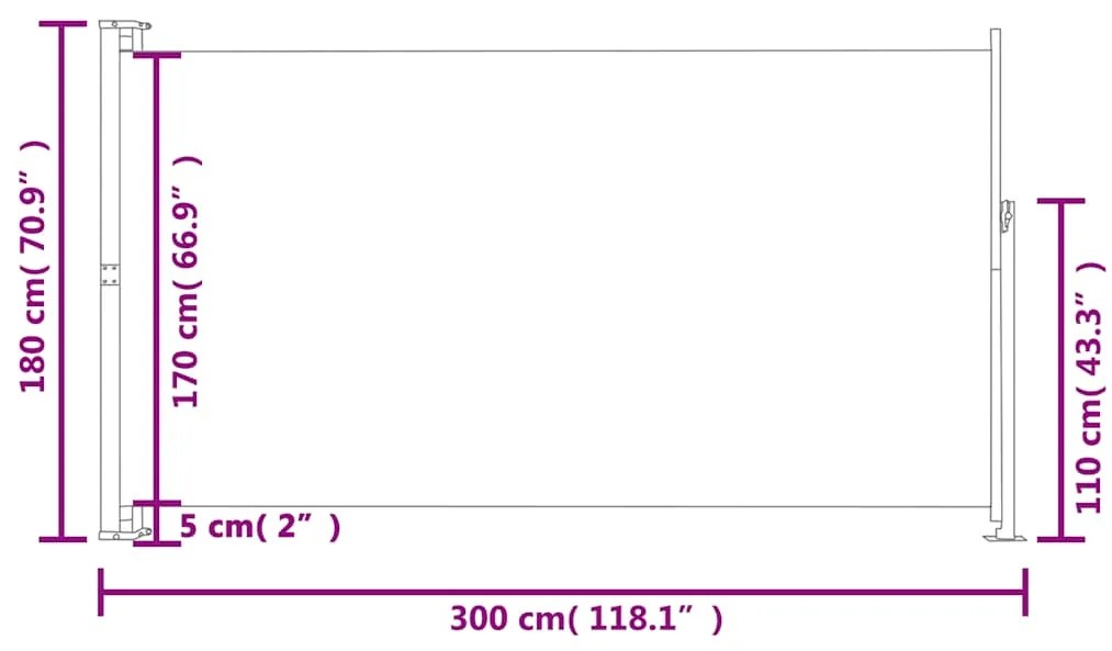 Toldo lateral retrátil para pátio 180x300 cm creme