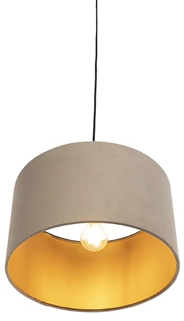Candeeiro de suspensão com abajur em veludo castanho-areia com dourado 35 cm - Combi Country / Rústico