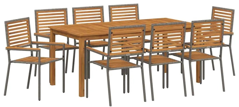Conjunto de Jantar para Jardim 9 pcs Cinzeto 180 x 90 x 75 cm