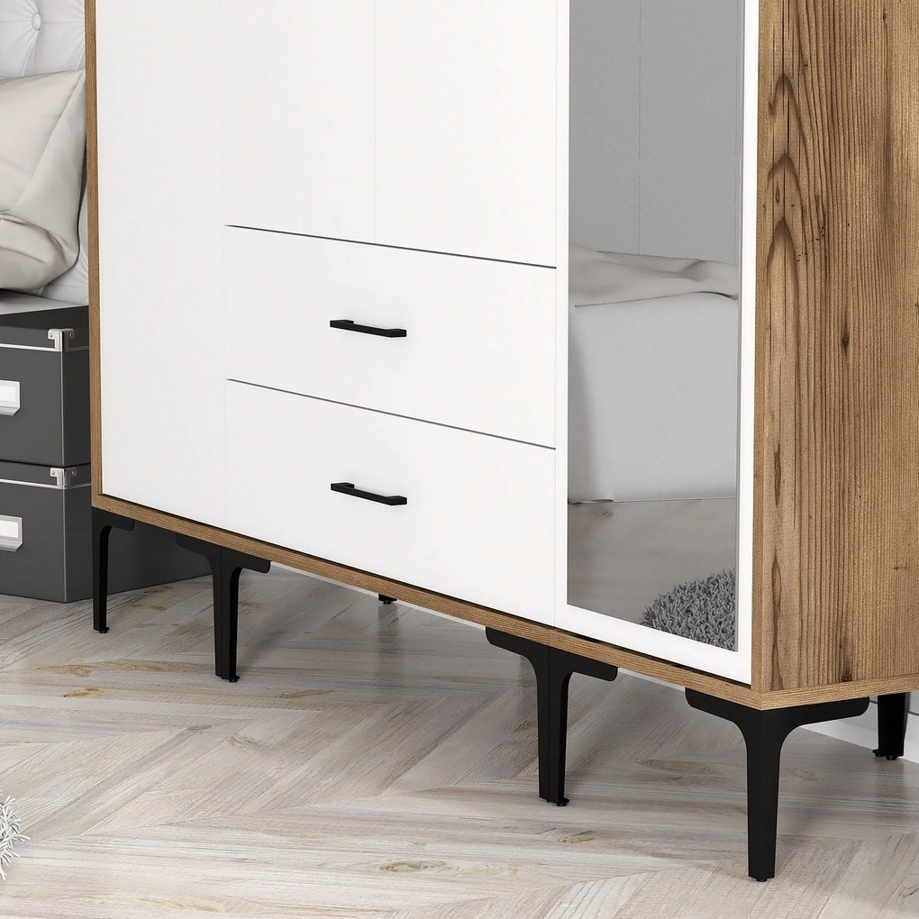 Roupeiro Kumsal STR – Nogueira e Branco – 160x47,5x201,4 cm