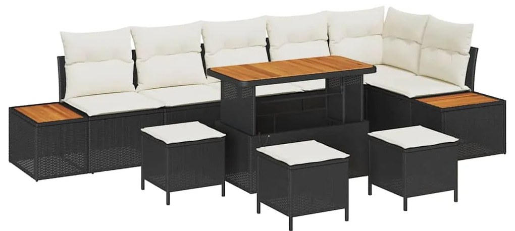 Conjunto de Sofá de Jardim vidaXL de 10 Peças com Almofadas Preto Ratt