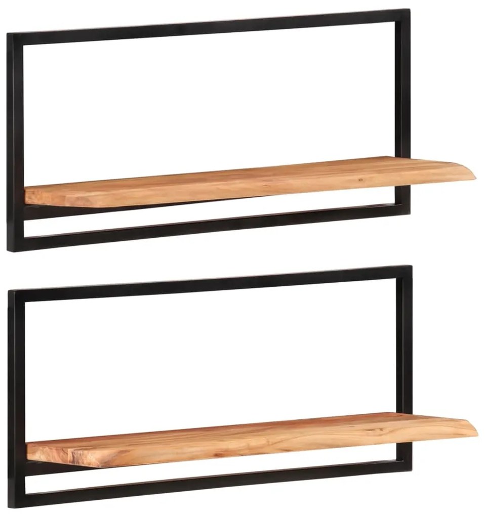 Prateleiras de parede 2 pcs 80x25x35 cm acácia maciça e aço