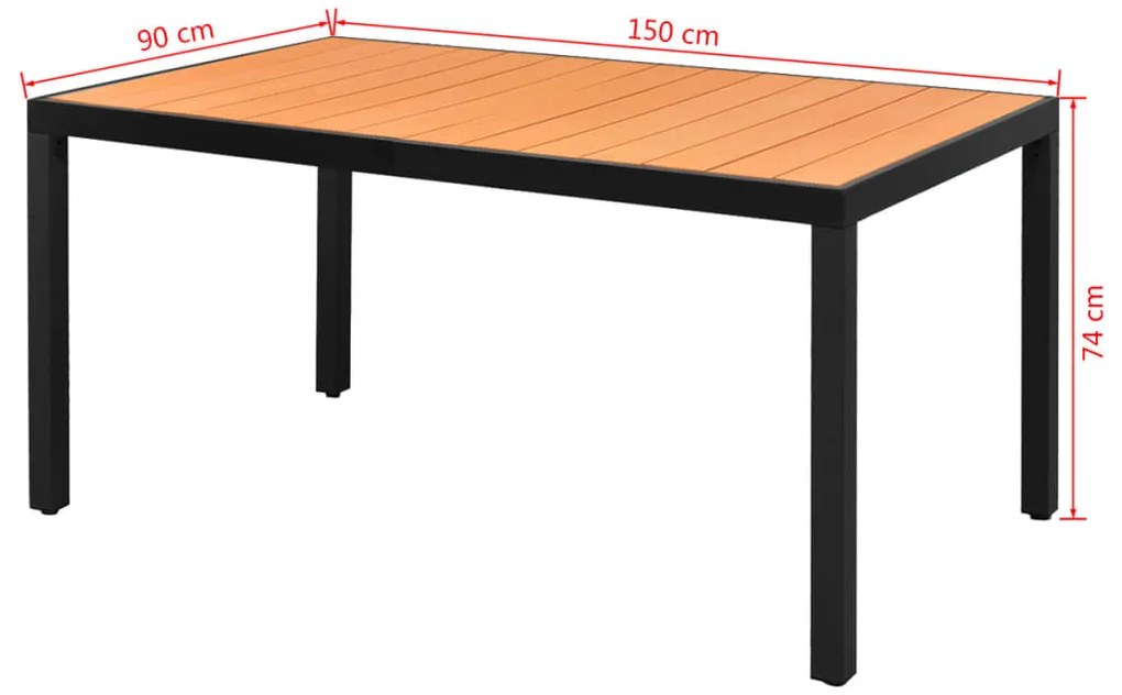 Mesa de jardim em alumínio e WPC 150x90x74 cm castanho