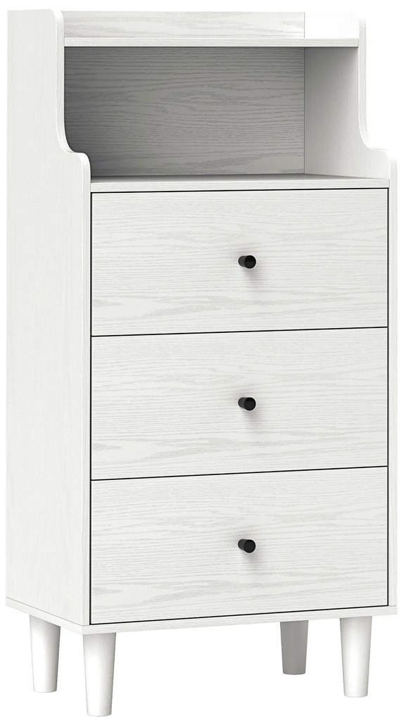HOMCOM Cómoda com 3 Gavetas Cómoda de Quarto Estreita com Prateleiras Abertas Anti-Tombo Gaveteiro Alto 47x29x95 cm Branco Acinzentado