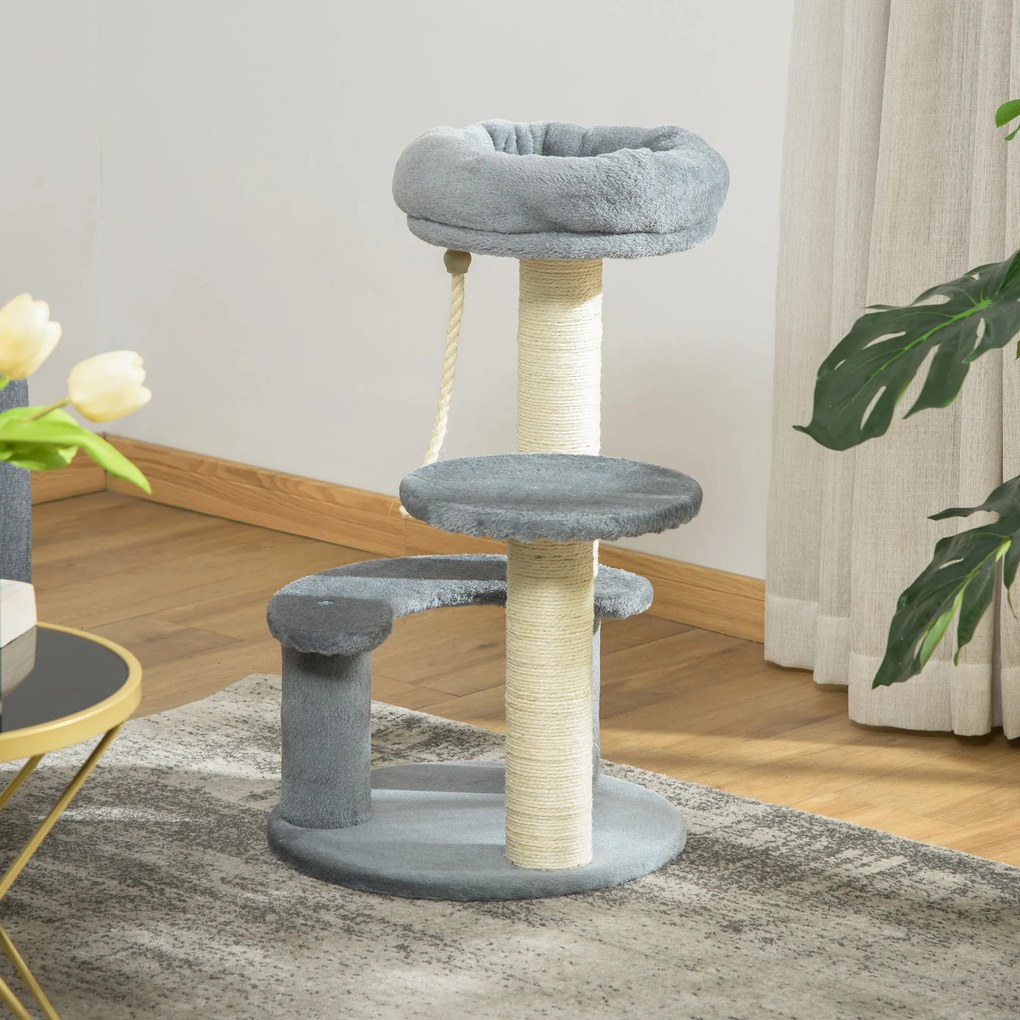 Arranhador para gatos com 2 arranhadores de sisal natural, 3 plataformas e corda para trepar; dimensões: Ø 40 x 65 cm (altura); pelúcia de alta densid