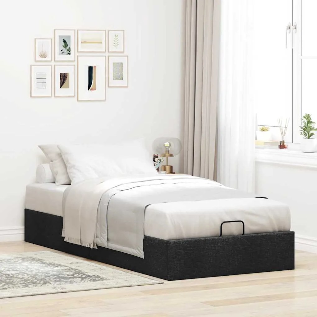 Estrutura de cama otomana sem colchão 90x190 cm tecido preto