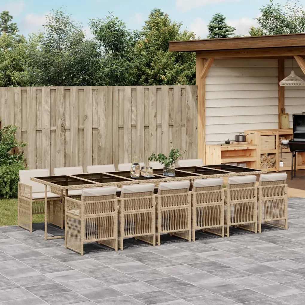 vidaXL 13 pcs conjunto de jantar p/ jardim com almofadões vime PE bege