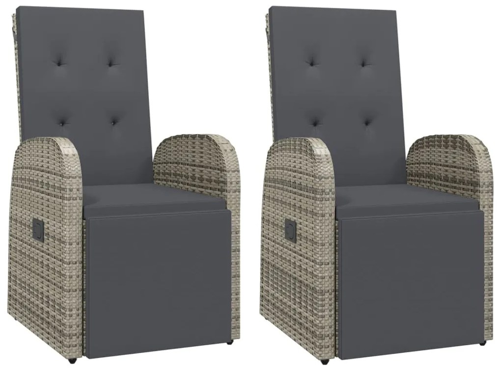 3 pcs conjunto de jantar p/ jardim c/ almofadões vime PE cinza