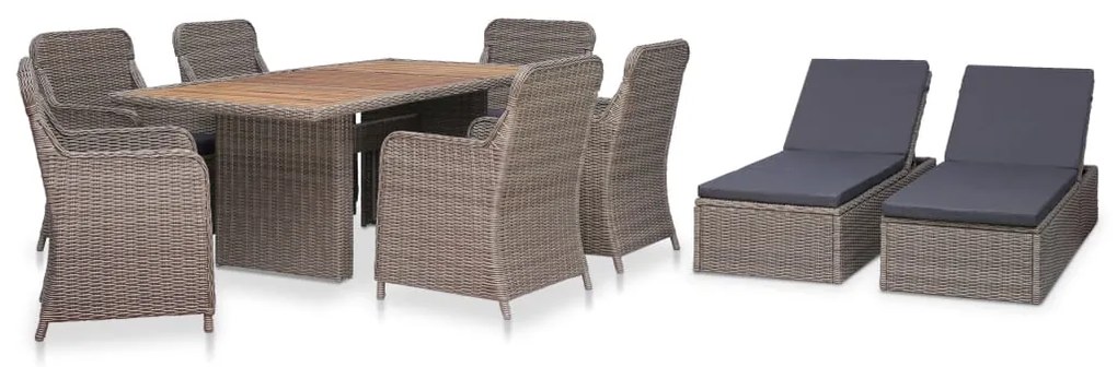 vidaXL 9 pcs conjunto de jantar para exterior vime PE castanho