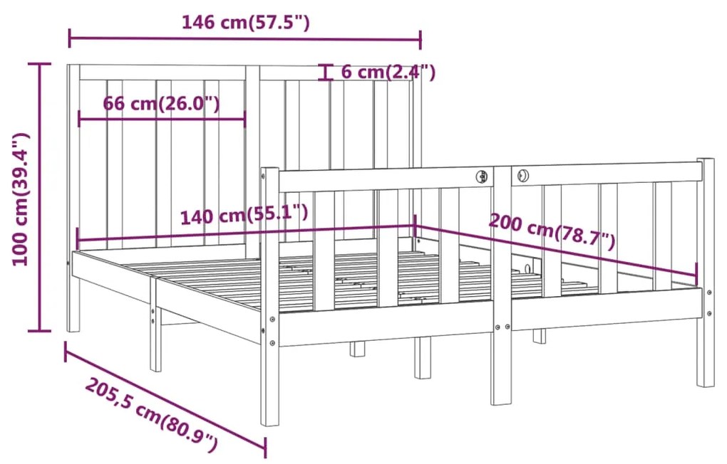 Estrutura de cama 140x200 cm madeira maciça branco