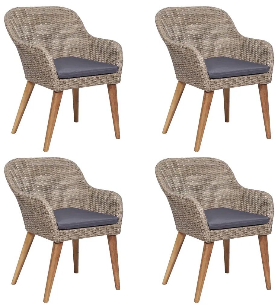 5 pcs conjunto de jantar p/ jardim c/ almofadões castanho