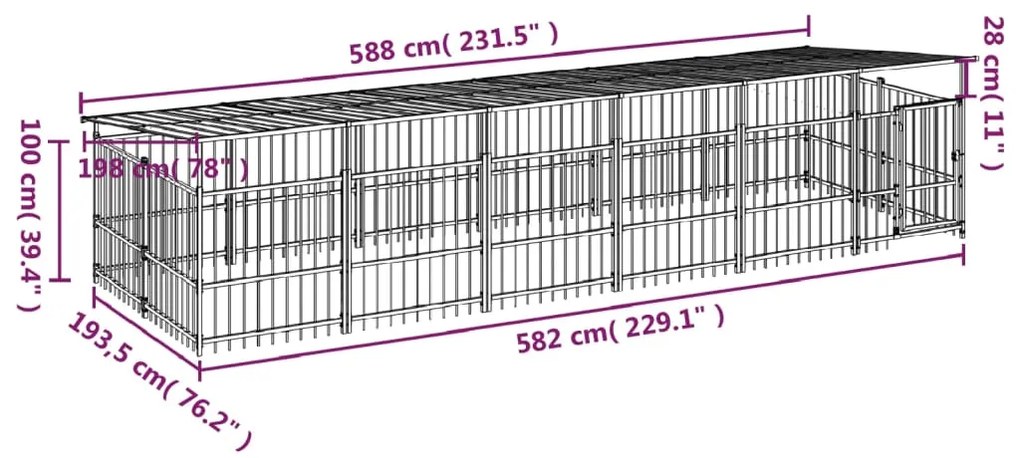 Canil de exterior com telhado 11,26 m² aço