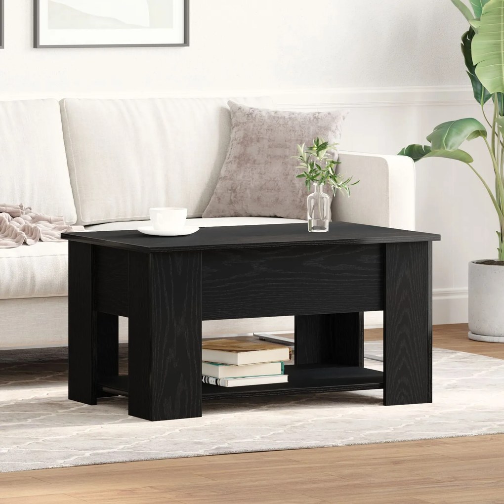 Mesa de Café em Carvalho Preto 79x49x41 cm Feita de Madeira Engenharia