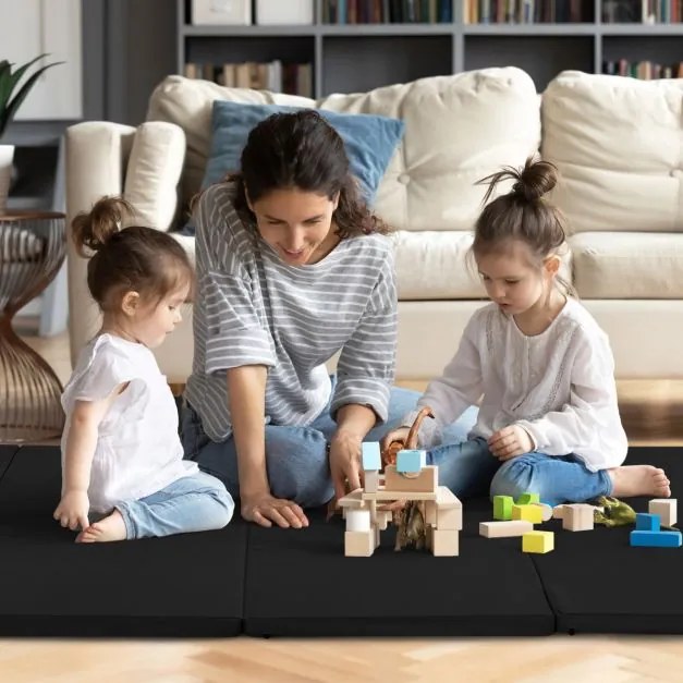 Tapete de ginástica dobrável antiderrapante de chão macio dobrável para exercícios de ioga em casa 240 x116 x 5 cm Preto