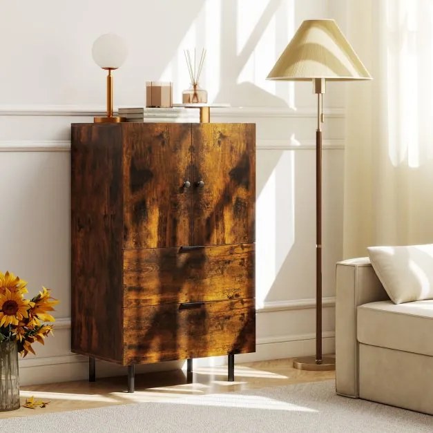 Aparador de madeira com pés de metal com gavetas e portas 60 x 41,5 x 102 cm