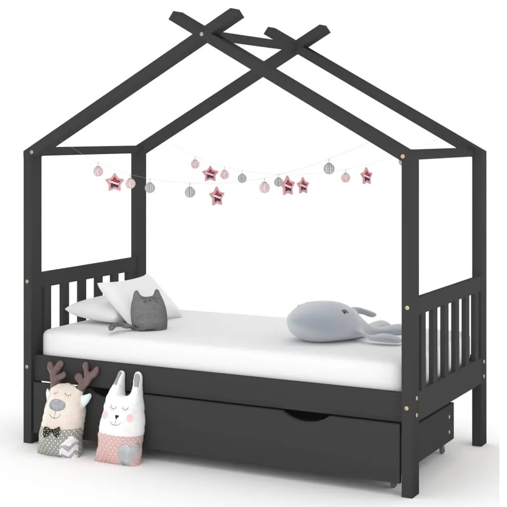 vidaXL Cama de criança c/ gaveta 80x160 cm pinho maciço cinza-escuro