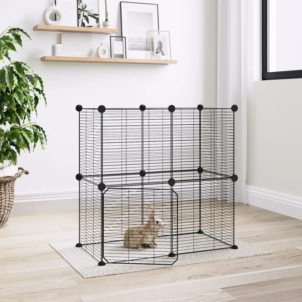 vidaXL Gaiola p/ animais de 12 painéis c/porta 35x35 cm aço preto