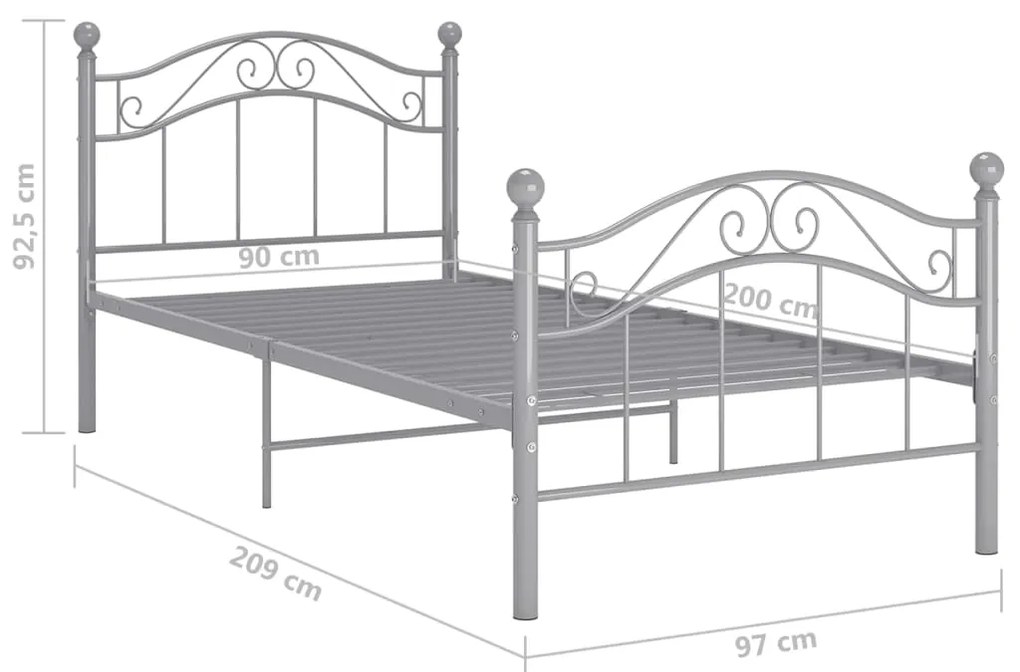 Estrutura de cama 90x200 cm metal cinzento