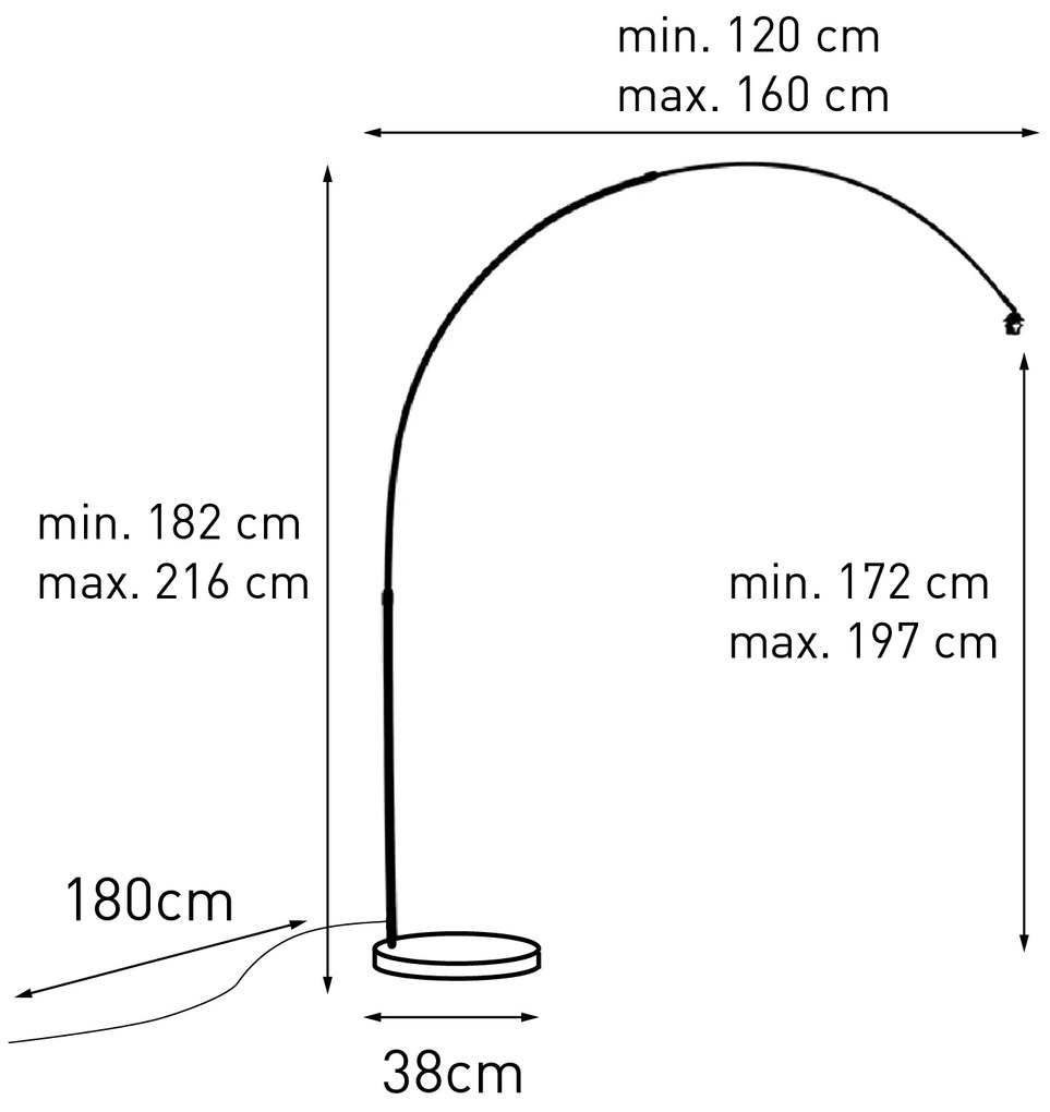 Candeeiro de arco moderno em aço XL ajustável sem abajur Retro