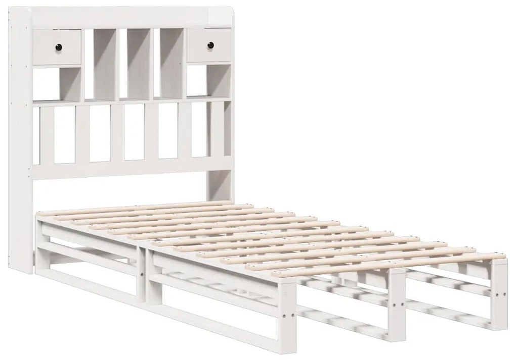 Cama com estante sem colchão 100x200 cm pinho maciço branco