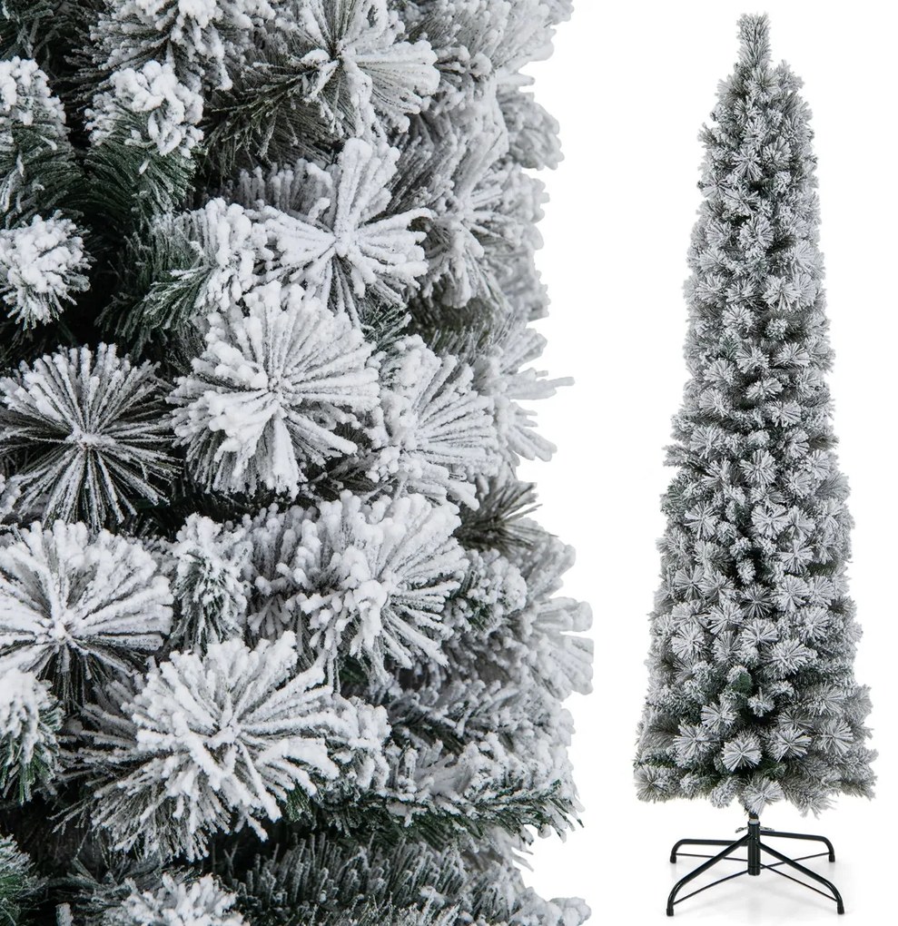 Árvore de Natal de 180 cm com lápis de neve e 150 luzes brancas quentes 373 pontas de ramos Agulhas de pinheiro Branco e verde