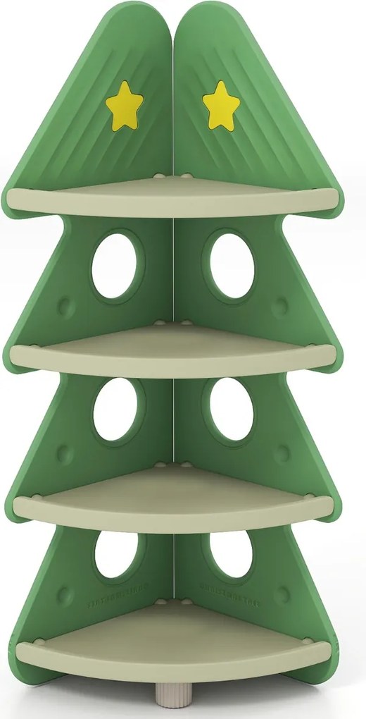 Estante de canto infantil 44 x 44 x 123,5 cm em forma de árvore de Natal de 4 níveis Verde