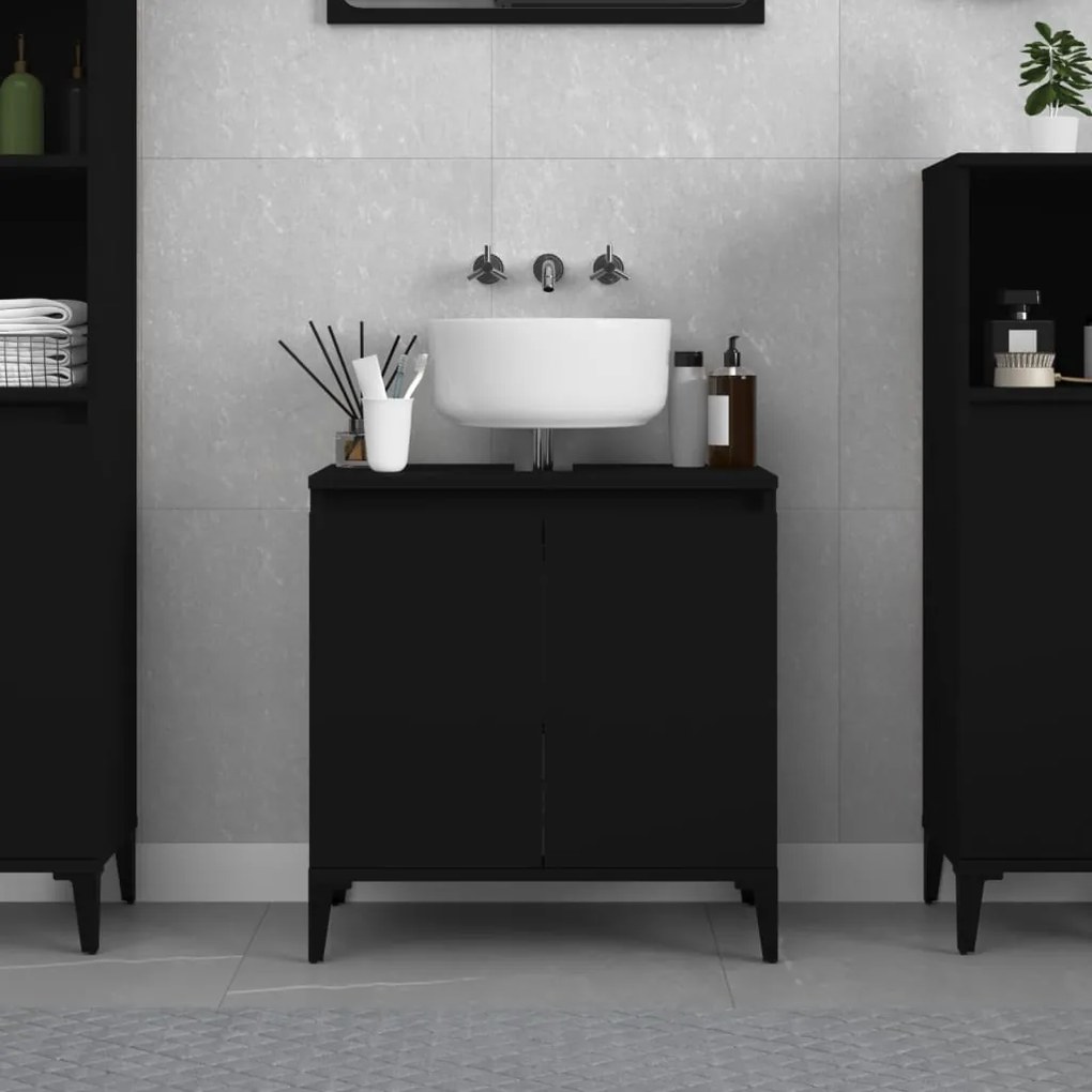 vidaXL Móvel para lavatório 58x33x60 cm derivados de madeira preto