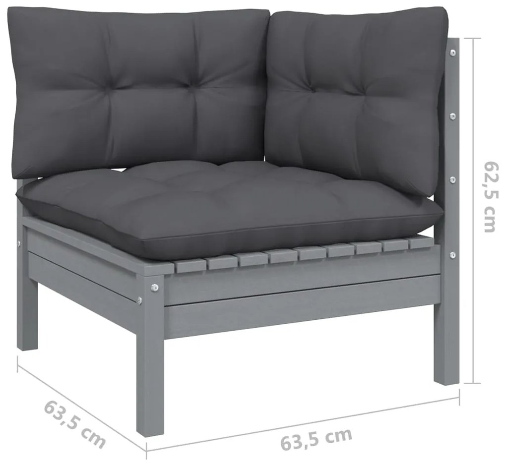 13pcs conjunto lounge de jardim + almofadões pinho maciço cinza