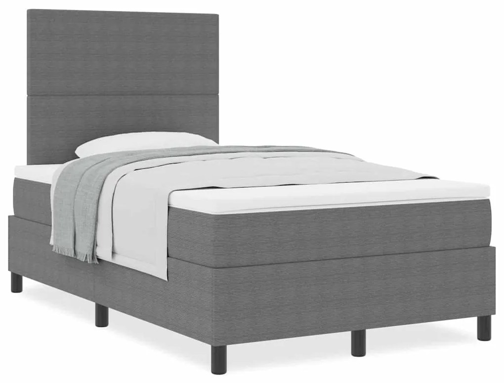 Cama Box Spring com Colchão Cinza Claro 120x200 cm Tecido de Corduroy