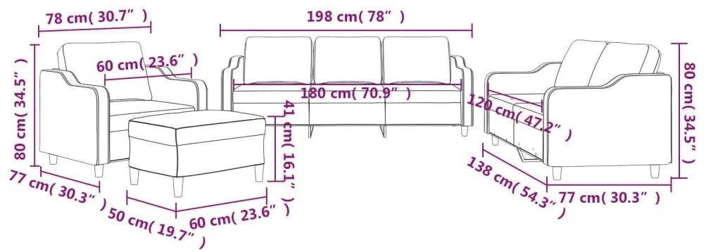 4 pcs conjunto de sofás com almofadões tecido cinza-acastanhado