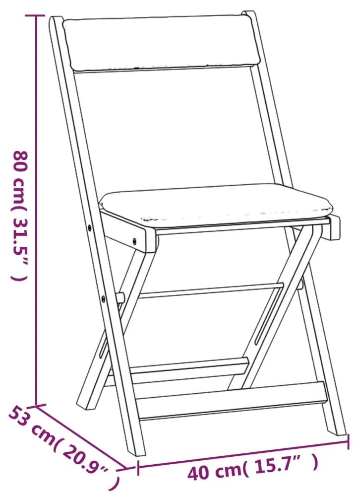3 pcs conjunto bistrô dobrável c/ almofadões acácia maciça