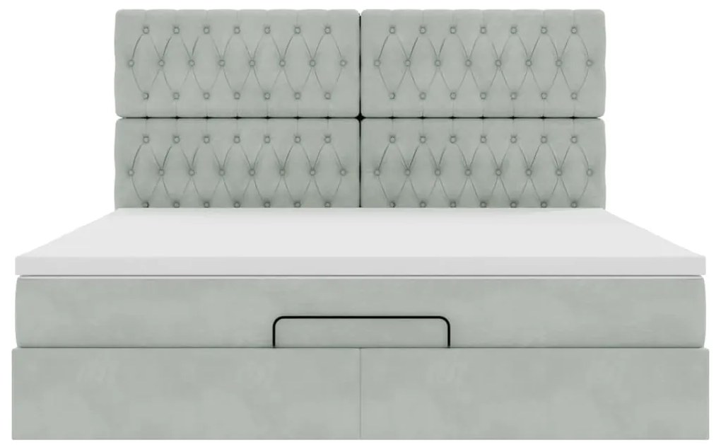 Estrutura cama otomana colchões 160x200cm veludo cinzento claro