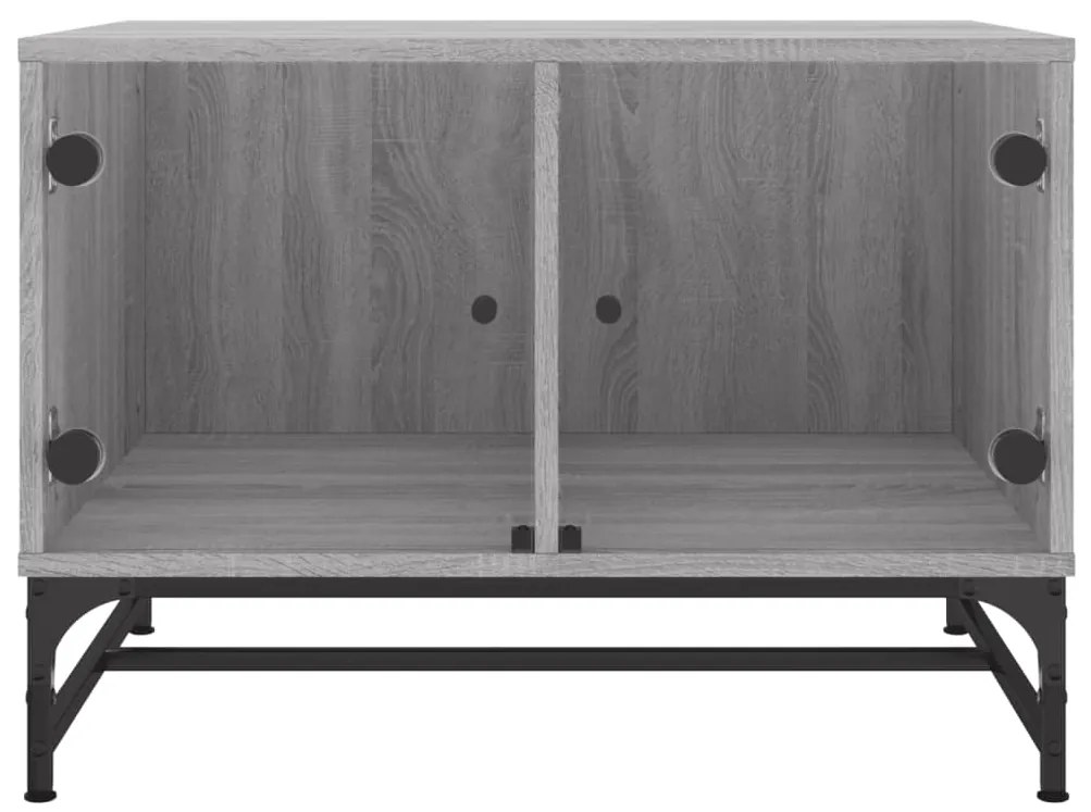 Mesa de centro c/ portas de vidro 68,5x50x50 cm cinza sonoma