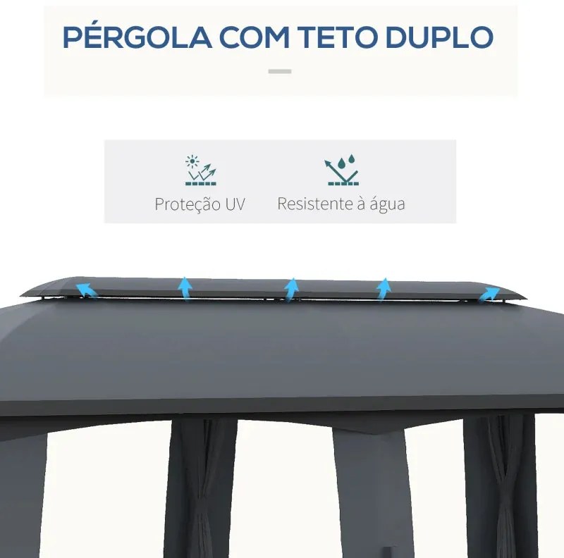 Pérgola de Jardim 3x6m com Teto Duplo com 6 Telas Mosquiteiras Zíper e