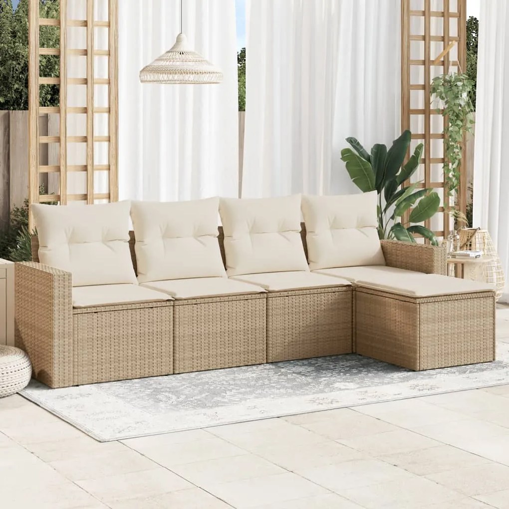 vidaXL 5 pcs conjunto de sofás p/ jardim com almofadões vime PE bege