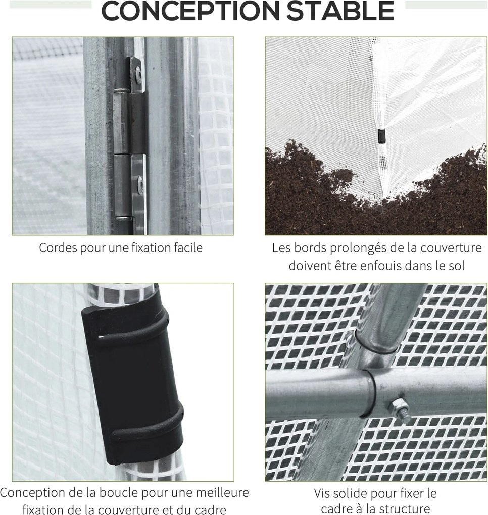 Estufa de jardim tipo túnel com área útil de 12 m² (4 m de comprimento x 3 m de largura x 2 m de altura), estrutura tubular reforçada de 25 mm, porta