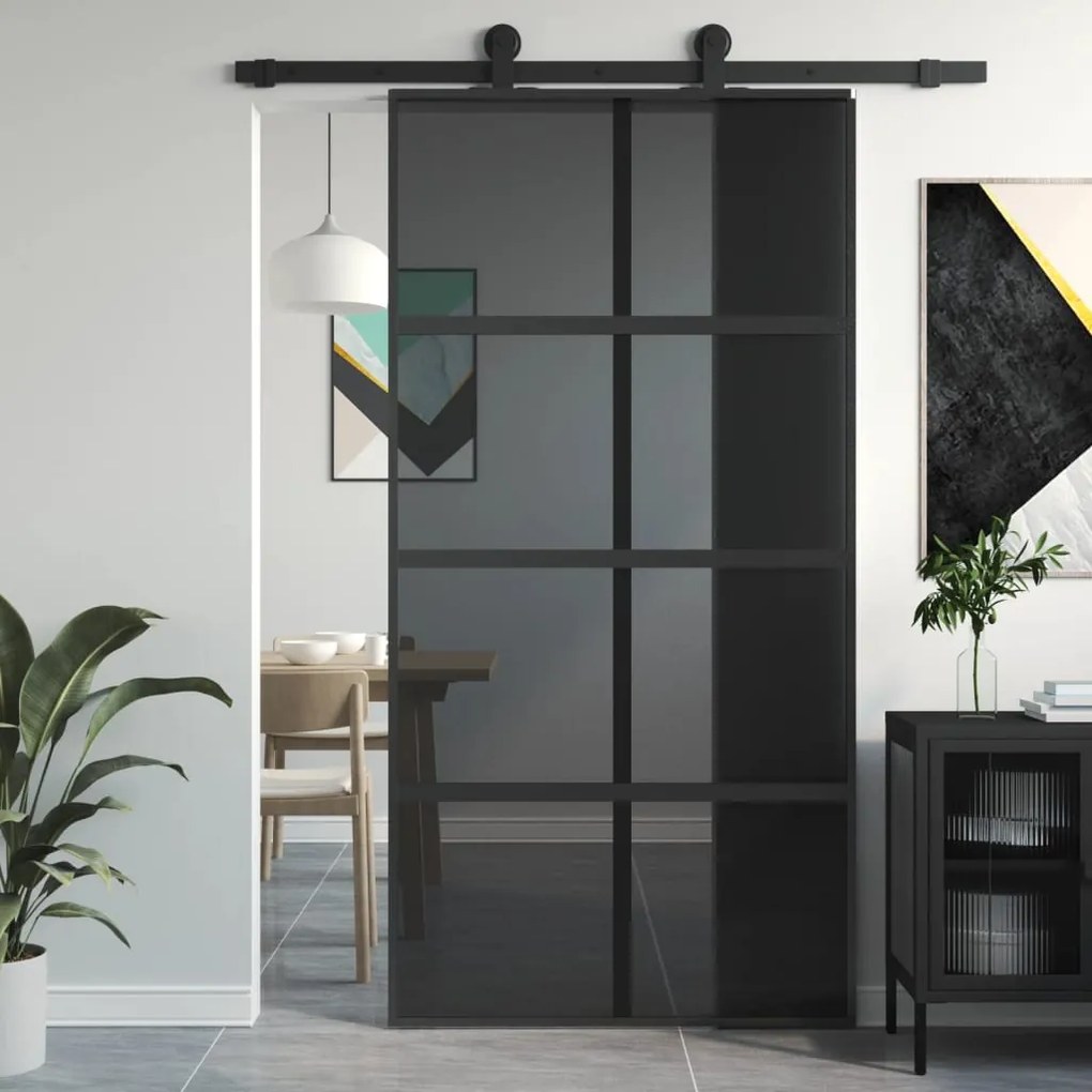 vidaXL Porta deslizante 102,5x205 cm vidro temperado e alumínio preto