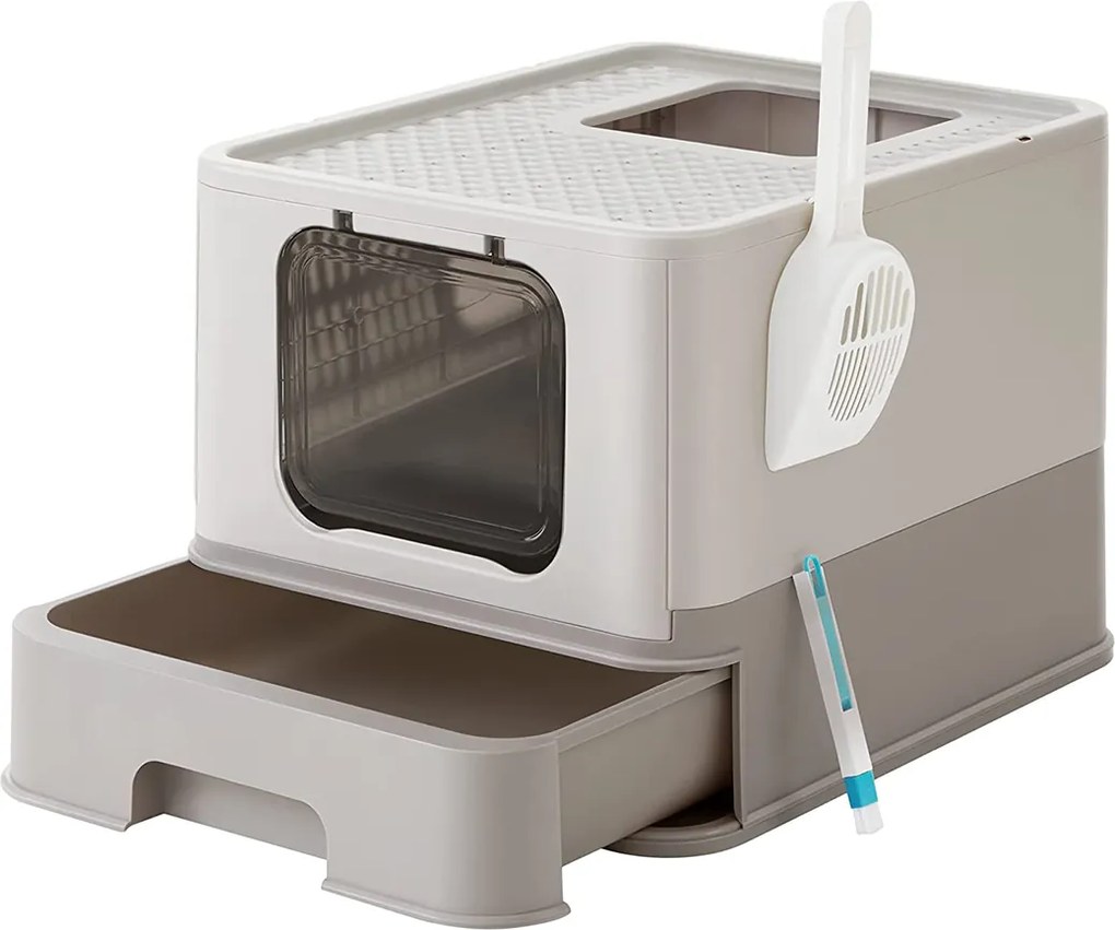 Caixa de areia para gatos com tampa Cinzento quente cor de aveia