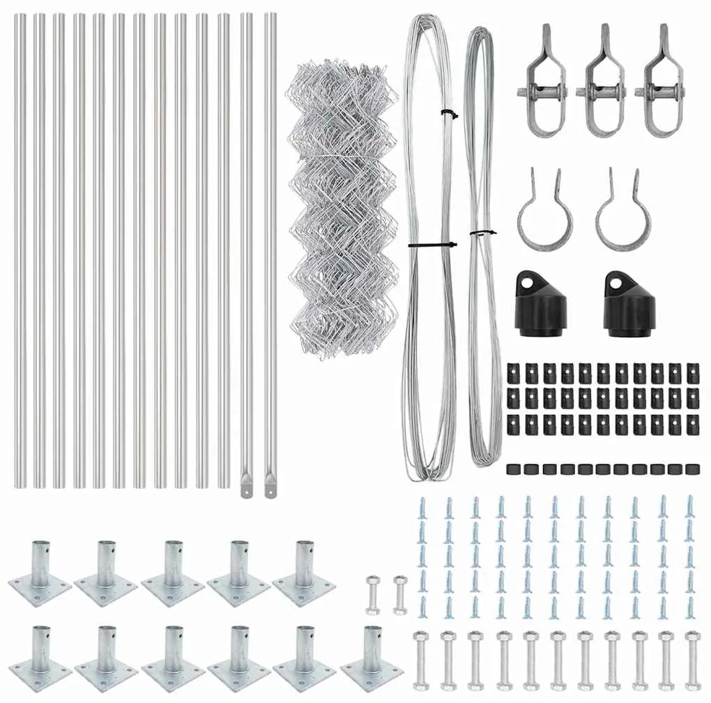 Conjunto de Postes de Cerca Prateado Largo Aço galvanizado