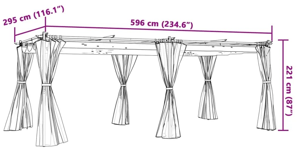 Gazebo com cortinas 6x3 m aço cinzento-acastanhado