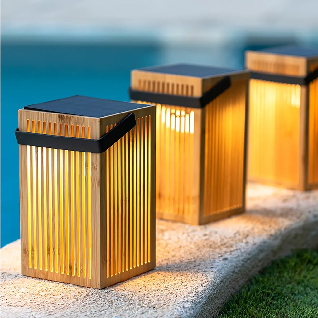 Candeeiro de Mesa em Bambu com LED Regulável, IP54, Recarregável a Solar com Comando Remoto - Okinawa Oriental