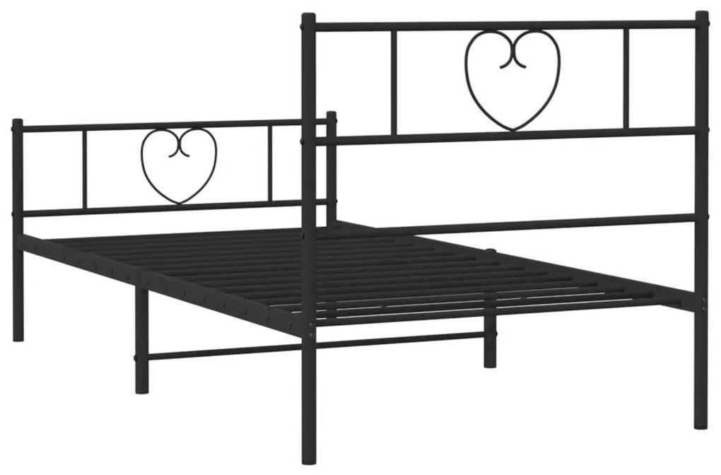 Estrutura de cama com cabeceira e pés 90x190 cm metal preto