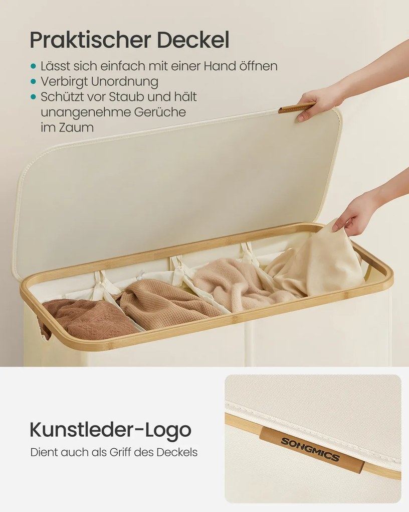 Cesto da roupa suja com tampa 200L, 78 x 38,5 x 70,5 cm Branco creme