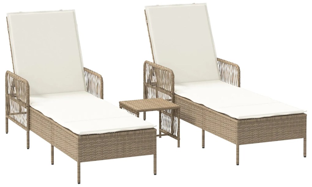 Conjunto de Espreguiçadeiras Conjunto de 3 Bege e Creme