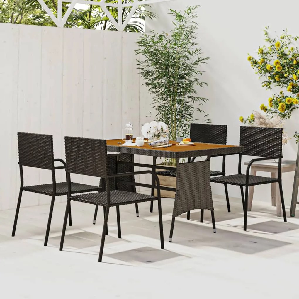 vidaXL 5 pcs Conjunto de jantar p/ exterior vime PE preto