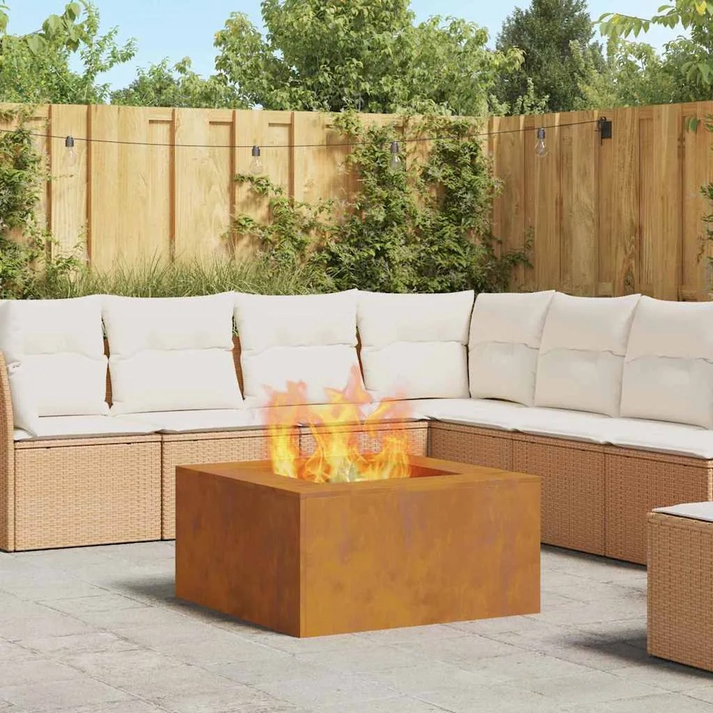vidaXL Fire Pit Castanho 80 x 80 x 40 cm Aço resistente às intempéries