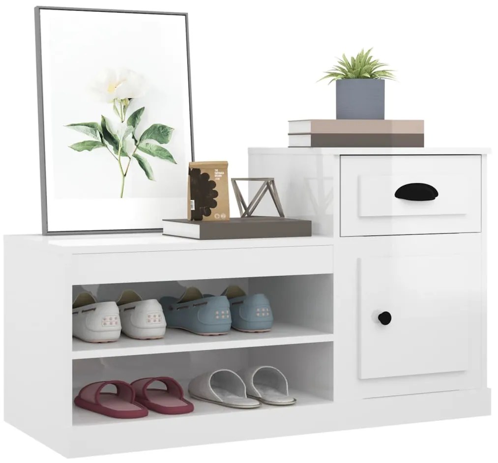 Sapateira 100x42x60 cm derivados de madeira branco brilhante