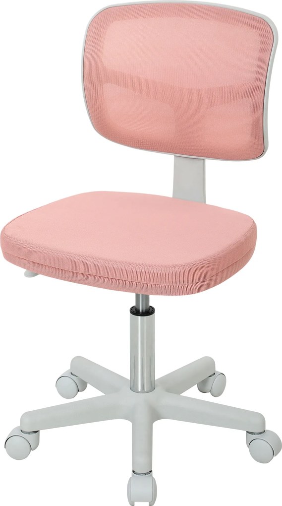 Cadeira de escritório ergonómica sem braços, cadeira giratória de escritório, encosto curvo em malha e Rodas, cor-de-rosa