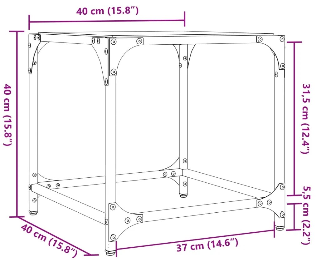 Mesa de centro c/ topo em vidro transparente 40x40x40 cm aço